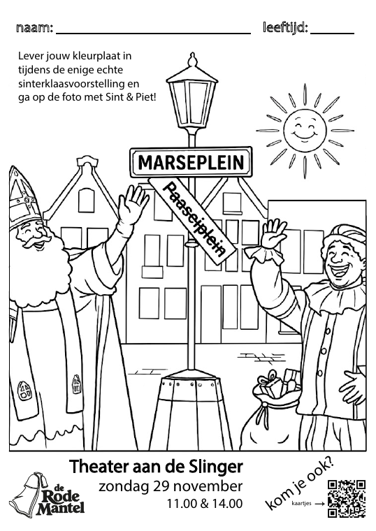 Voorbeeld van de kleurplaat van Sint & Piet op het Marseplein
